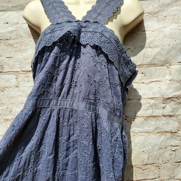 Y2K Abercrombie and Fitch Gray / Blue Lace Eyelet Midi Dress Size 10 / 12 - Picture 4 of 7